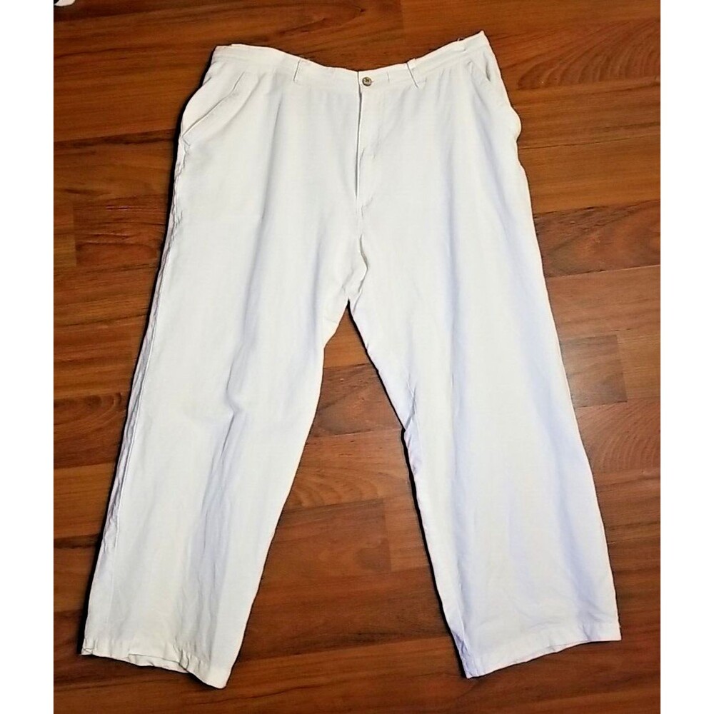Havana Shirt Co Pants Men's L 36x27 White Linen  Flat Front Straight     T36